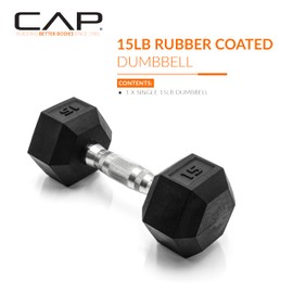 CAP Barbell CAP Barbell 15 LB Coated Hex Dumbbell Weight, New Edition