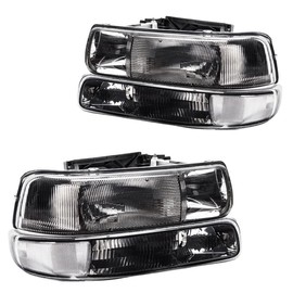 KAX Headlight Assembly Set Pair, Compatible with 1999-2002 chevy silverado 2000-2006 tahoe suburban headlights+signal lights, 16526133 15199558 15199559 (Upgrade)