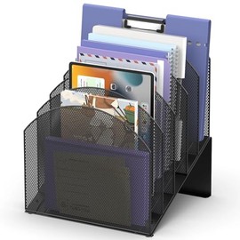 Organizador de archivos de escritorio de 5 secciones, organizador de archivos vertical para escritorio, soporte de correo de malla para carpetas de ta