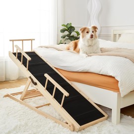 Dog ramp for Bed - Pet Ramp for Dogs to Get on Bed - Adjustable for Beds up to 30 Inches - for Small Dogs Under 50lbs, Foldable, Non-Slip Rubber Surface, Safety Railings