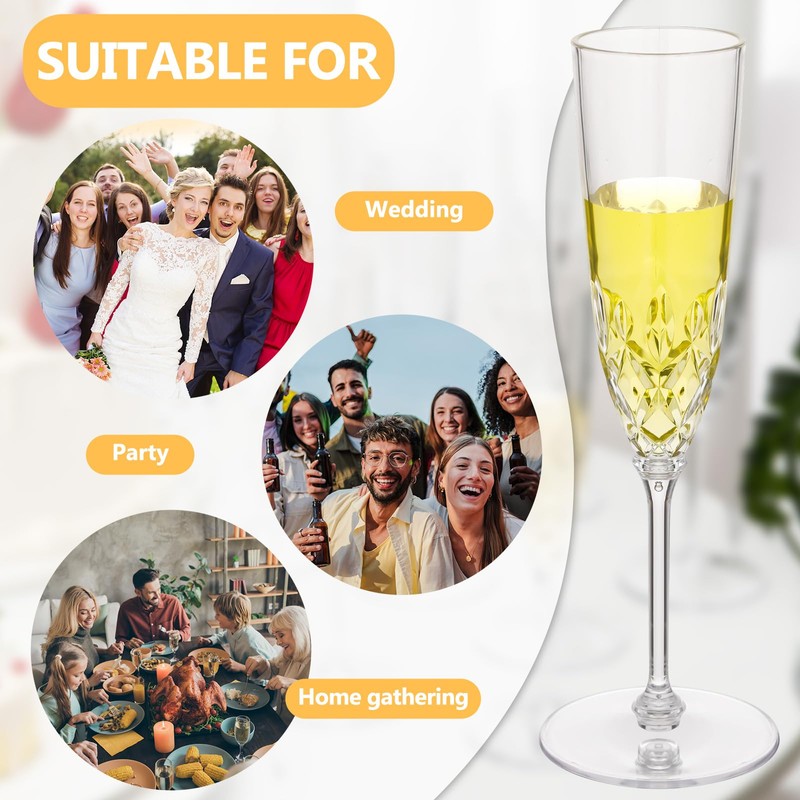 Jingmore 48 Pcs Detachable Plastic Champagne Glasses Flutes Bulk with