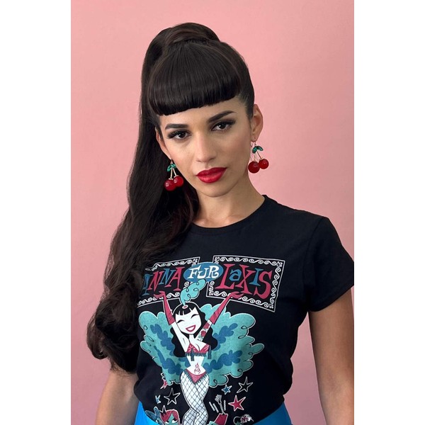 Clip-in fringe hairpiece/clip-in micro-bangs, thick, straight retro rockabilly style: Ida