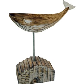 GURU SHOP Carved Wooden Whale Figurine Moby Dick 1 on Wooden Metal Stand Model 1, Brown, 24 x 20 x 7 cm, Animal Figures