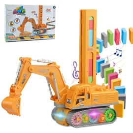 OBEST 4 in 1 Dominoes Train Building Blocks Toys 120 Pcs Automatic Dominoes Game Stacking Engineering Car Toys for Kids with Light Replaceable Parts Birthday Christmas Present Gift Caterpillar Random