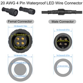 wecan 4 Pin Waterproof Cable Connector Kit 20AWG 28cm Male/Female with Tinned Connector for Waterproof Cable Connectors (Set of 4, Black)