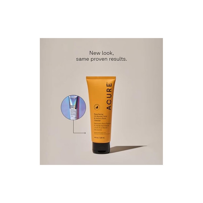 Acure. Resurfacing Glycolic + Unicorn Root Cleanser, limpiador exfoliante. 118