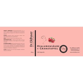 Dr. Oldhaver Hyaluronic Acid and Pomegranate (120 Capsules) High-Quality Hyaluronic Acid Produced in Fermentation, Combined with Concentrated Pomegranate Extract, for Beautiful Skin