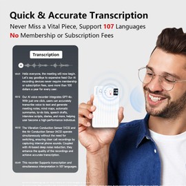 AI Voice Recorder, No Fees ChatGPT Transcribe & Summarize, App/Web Sync, 30 Smart Templates, Voice Activated Recorder with 107 Languages & 60H Recording, for Lectures, Meetings, Calls, and More