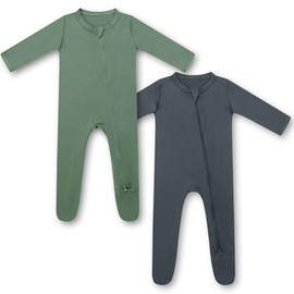 HAPIU Rayon from Bamboo Baby Footed Pajamas, 2 Way Zipper YKK, Footie for Baby Boy Girls, Newborn-24 Months, 2-Pack, Dark Forest Green&Dark Grey, Newborn