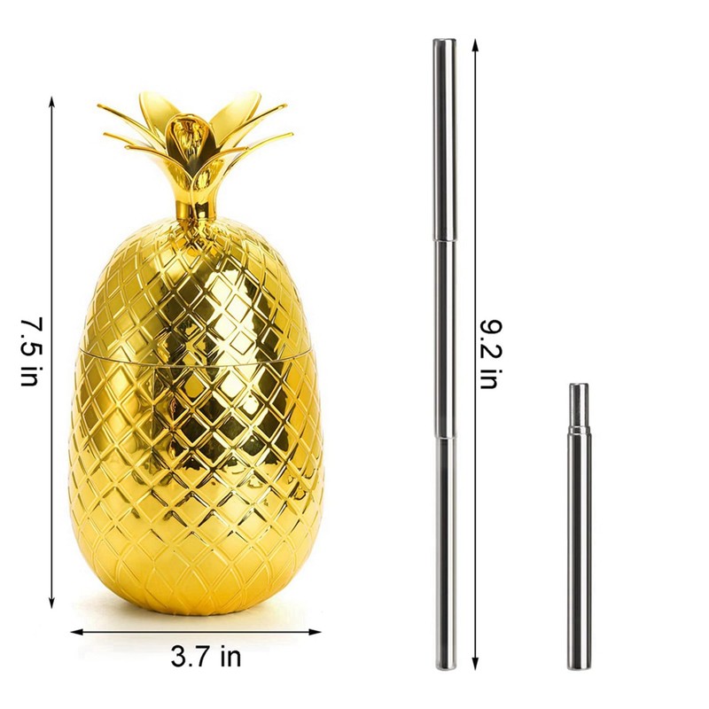 4 Pack Pineapples Drink Cups, 450Ml Gold Pineapples Tumbler with
