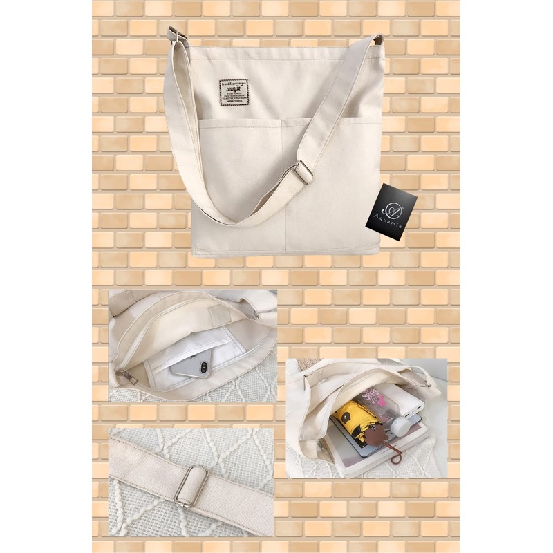 Aquamie Tote Bag, Crossbody Bag, Shoulder Bag, Cloth, Zipper, Canvas,