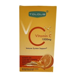 TOLOUS 1000mg Vitamin C, 120 Chewable Tablets, 60 Day Supply, Supplement for Immune Support, Gluten-Free, Orange Flavor, 1 Pack