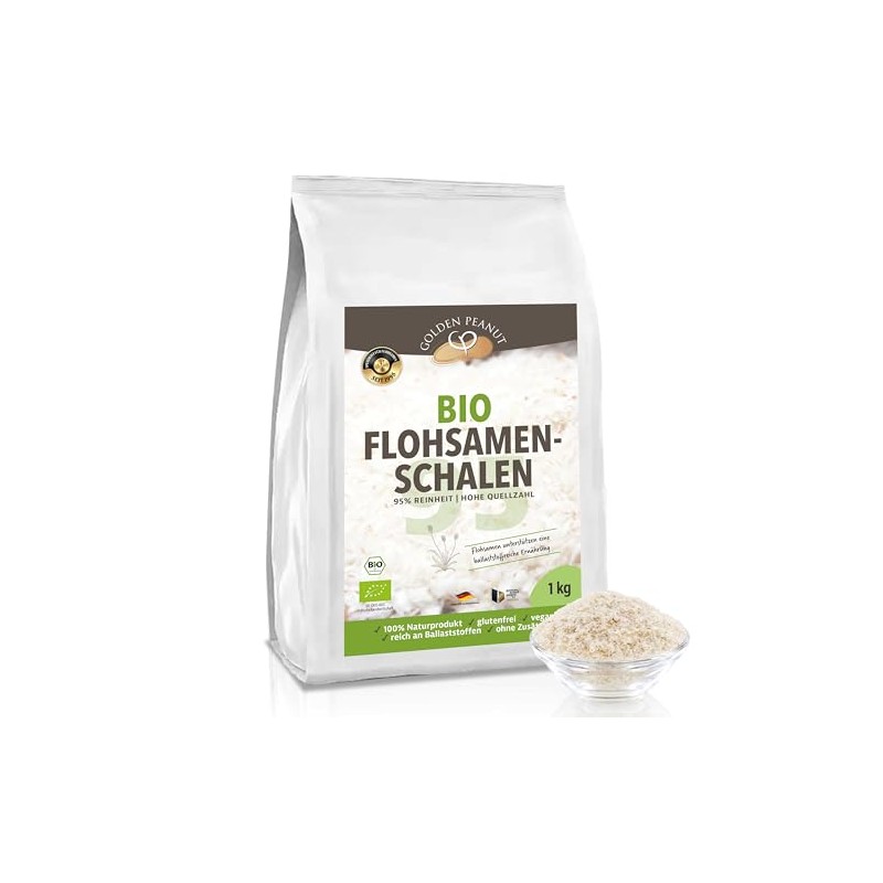 GOLDEN PEANUT Psyllium Husks Organic 1 kg 95% Purity, India,