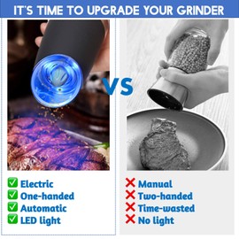 LaGoldoo 2 pcs Electric Salt and Pepper Grinder Set, TikTok Automatic Gravity Pepper and Salt Mill with Adjustable Coarseness, Battery Operated One Hand Mill Kit with LED Light, Flip to Mill