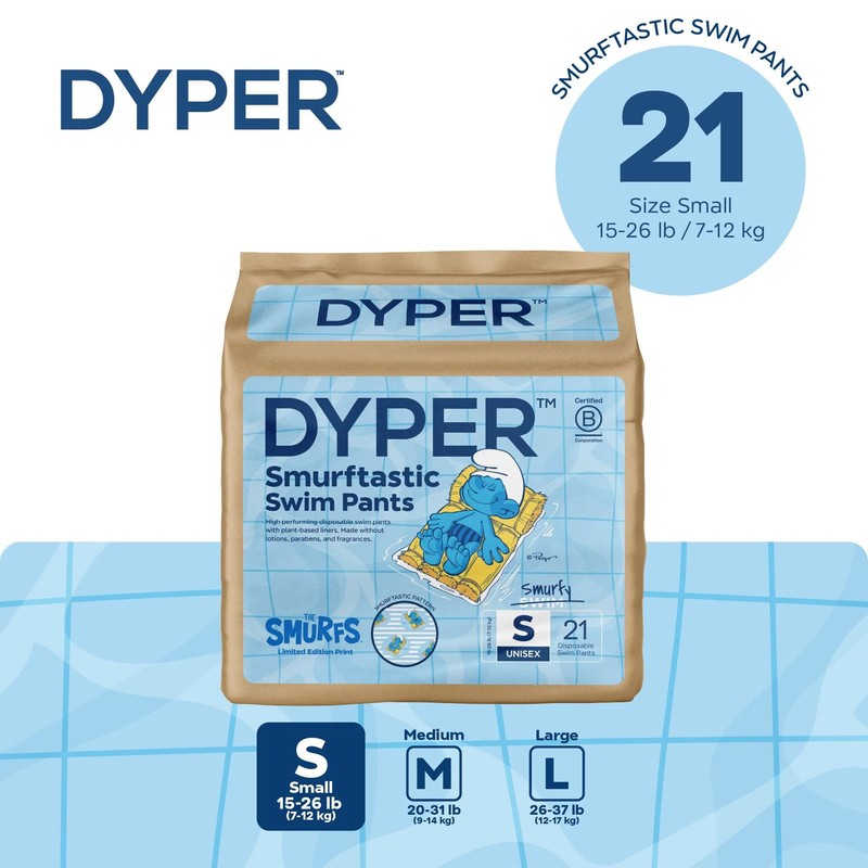DYPER Smurftastic Baby Swim Diapers (21 Count), Hypoallergenic Plant-Based Baby