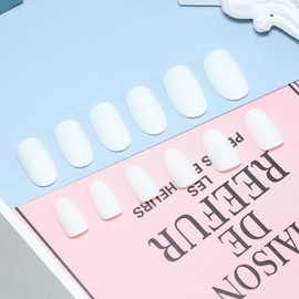 Allereya Short Oval Press On Nails White Matte Artificial Nails Shiny Ballerina Nails Full Cover Acrylic Nails French Clip On Nails Tips for Women and Girls 24 Pieces (White)