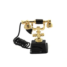 Dollhouse Scale Miniature Telephone Decoration 1:12 Black