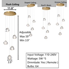 HAIXIANG Modern LED Chandeliers for Dining Room Kitchen Pendant Lights Lighting for Island Dimmable Fixtures Bubble Crystal Floating Chandelier LED Lights Antique Gold