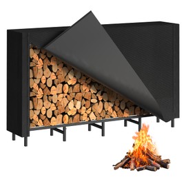 Shinoske Firewood Rack Outdoor with Cover 5.3ft Firewood Log Rack for Fireplace Wood Storage Fire Log Holder Indoors Adjustable Heavy Duty Fire Wood Stand, Black Waterproof Oxford Fabric