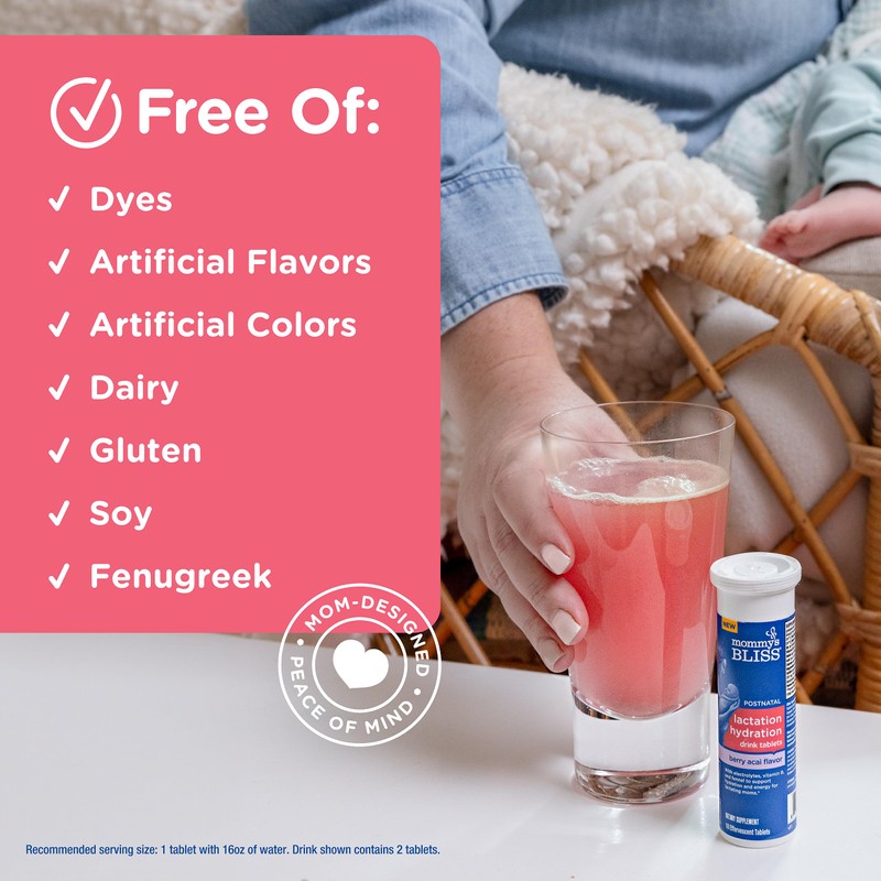 Mommy's Bliss Lactation Hydration Drink Tablets, Berry Acai Flavor, Electrolyes