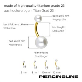 PIERCINGLINE Titanium Belly Button Piercing | Synthetic Pearls | Banana Banana Bell | Choice of Colours and Sizes, Titanium
