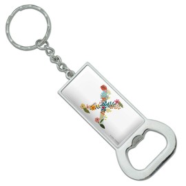 GRAPHICS & MORE Letter X Floral Monogram Initial Keychain Rectangle Chrome Plated Metal Bottle Cap Opener