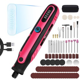 HARDELL Mini Cordless Rotary Tool, 4V Power Rotary Tool, 5 Speed Digital Display and Type-C Charging with 86 Accessories for Sanding, Engraving, Polishing, Drilling, Cutting, DIY Craft(Pink)