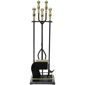 Oakestry Oxford 5-Piece Fireplace Tool Set, Polished Brass and Black