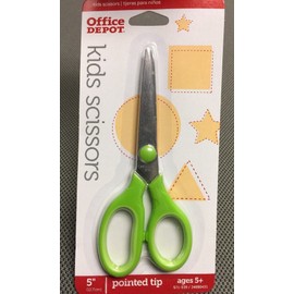 Office Depot (GREEN) Kid's School Scissors, 5", Pointed.