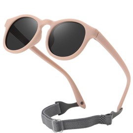 DUCO Bendable Polarized Baby Sunglasses with Strap for Newborn Toddler Infant Girl Boy Age 0-24 Months Round S8308 (Matte Pink Frame Gray Lens)