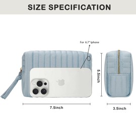 DOB SECHS Small Makeup Bag Velvet Cosmetic Bag for Women, Mini Toiletry Bag with Metal Zipper, Travel Makeup Essentials Organizer, Light Blue