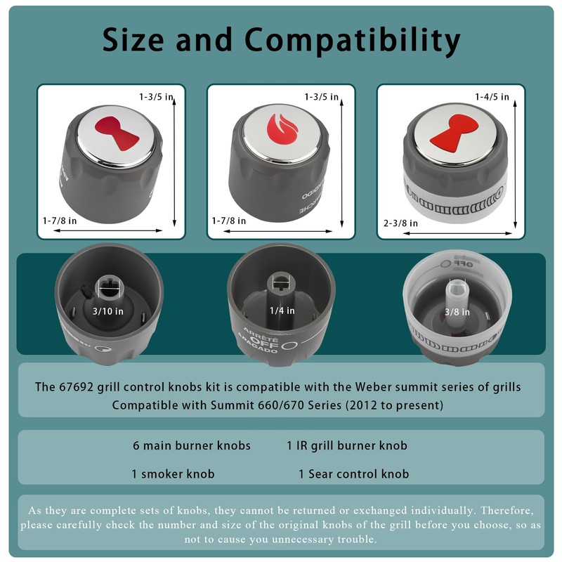 67692 Grill Control Knobs Kit,Compatible with Weber Summit 660/670 Grill
