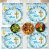 BkeeCten 50Pcs Blue God Bless Oval Paper Plates and 50Pcs