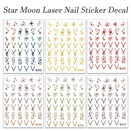 6 Sheets Star Nail Art Stickers DIY Self-Adhesive Nail Decals Laser Glitter Shiny Color Star Moon Necklace Nail Art Design Acrylic Nails Supplies for Women Foil Nail Decorations