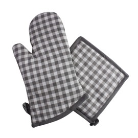 Cotton Candy Gray Glove and Pot Holder Set.100% Cotton. One Pot Holder - 8"x8" and One Oven Mitts - 7"x13", Comfortable,Machine Washable,Heat Resistant.