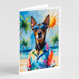 Caroline's Treasures Doberman Pinscher Summer Beach Time Greeting Cards Pack of 8 Blank Cards with Envelopes Whimsical A7 Size 5x7 Blank Note Cards