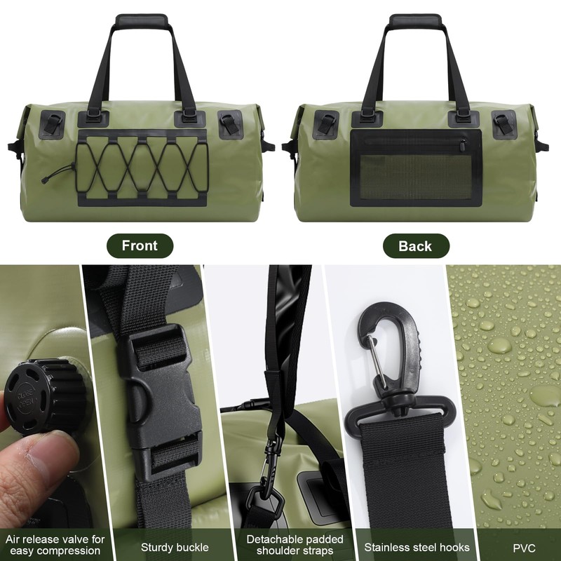 Waterproof Duffel Bag, 70L Large Motorcycle Dry Backpack, Heavy-Duty Roll