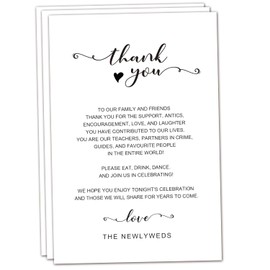 50 Wedding Thank You Place Cards, Wedding Thank You Table Signs, Menu Place Setting Card Notes and Placement Thank You Note Favors for Weddings, Receptions, Rehearsals, Dinner Parties, and Events.