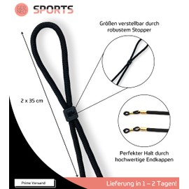 GERNEO® – DAS ORIGINAL – Florenz – Premium Brillenband für Sonnenbrillen & Lesebrillen Black mit Gold Halterungen – verstellbar mit Kabelzug & Logogravur