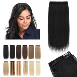 SEGO 1 Pcs Clip in Hair Piece 10 Inch Mini 100% Human Hair Short Straight Hairpieces Invisible Hairpin for Thinning Hair Adding Hair Volume Fluffy Natural Cushion High Hair -Jet Black