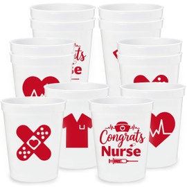 SJcysrilla 12PCS Congrats Nurse Cups Nurse Graduation Party Decorations 16oz Class of 2025 Nursing School Survivor Graduation Party Decoration Supplies Red