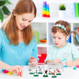 TOYANDONA 1 Set Mini-Fußballtore für Kuchen, Kunststoff-Fußball-Kuchendekorationen für Jungen, Miniatur-Puppenspielzeug mit 7 Spieler-Figuren, 1 Trophäe, 2 Netz, Sportthemen-Geburtstagsparty-Zubehör