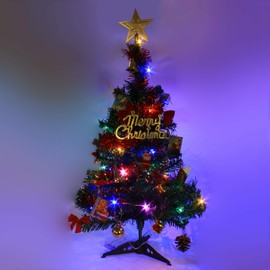 Wideskall 2 Feet Tabletop Artificial Mini Christmas Pine Tree with LED Lights & Ornaments (Green Tree Multi Color Light)