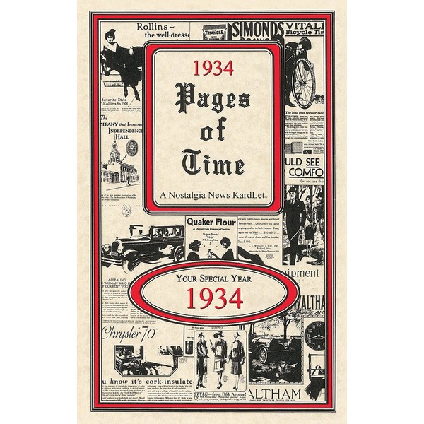 Pages of Time 1934 CELEBRATION KardLet: Birthdays, Anniversaries, Reunions, Homecomings, Client & Corporate Gifts