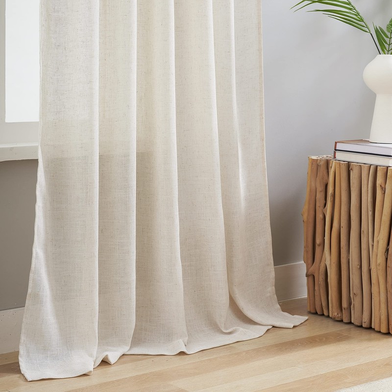 VOILYBIRD Natural Linen Semi Sheer Curtains Tab Top (Natural, 52"