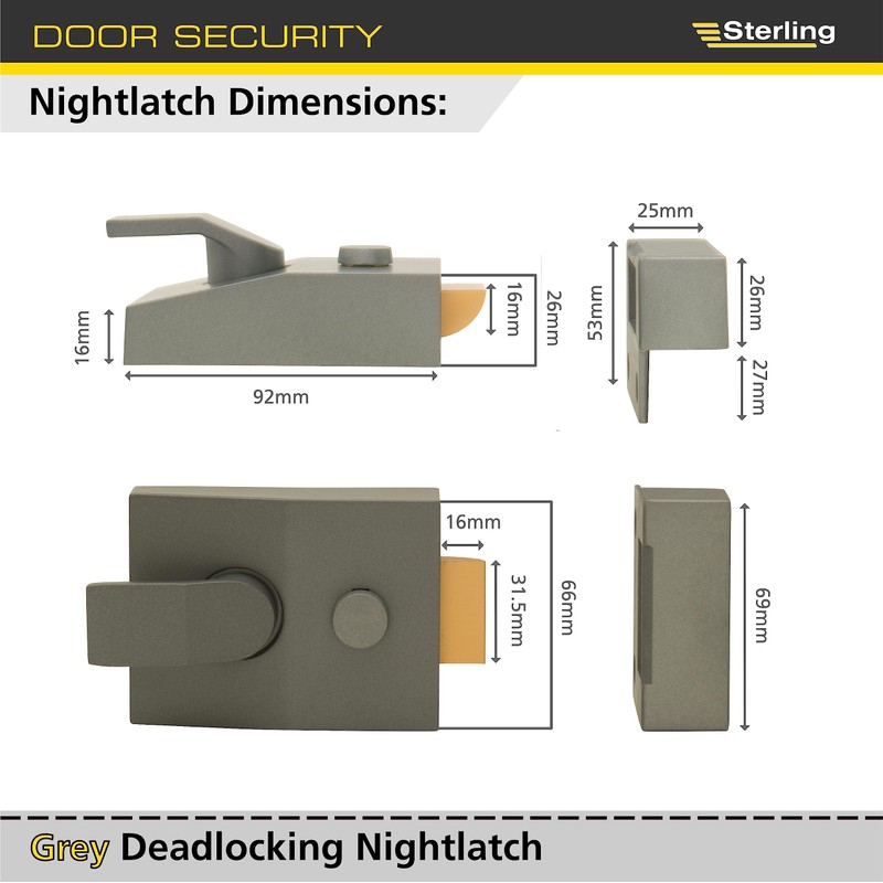 Sterling NLG101 Standard Deadlocking Nightlatch - Grey