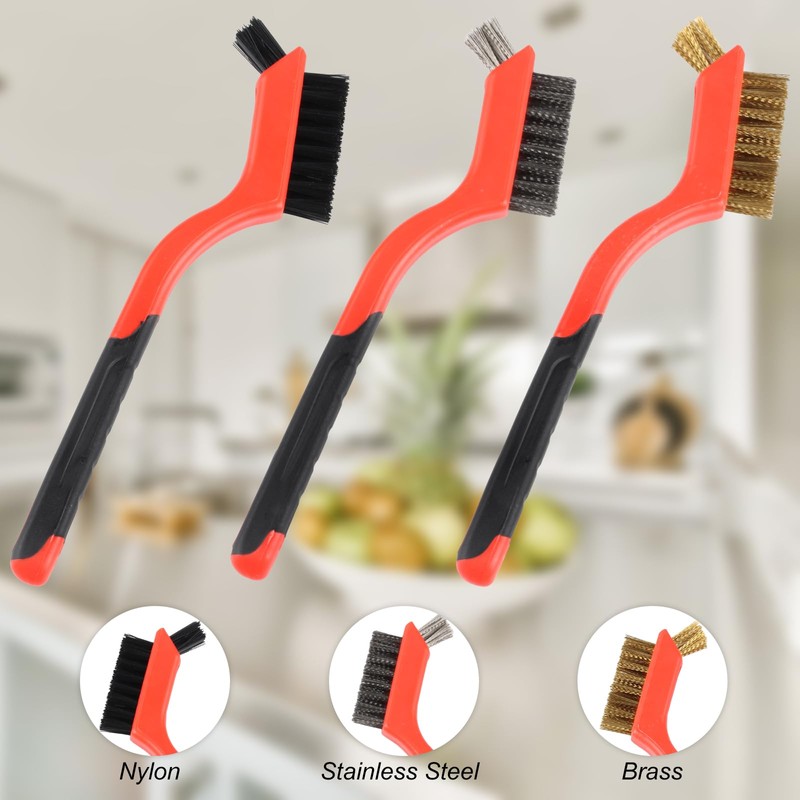 3 Piece Wire Brush Set, Stainless Steel Carbon Brass Nylon