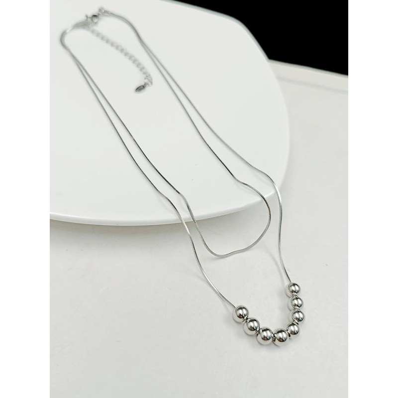 Bead Layered necklaces,Dainty Layer Necklace, Multilayered Silver Bead Chain Necklace