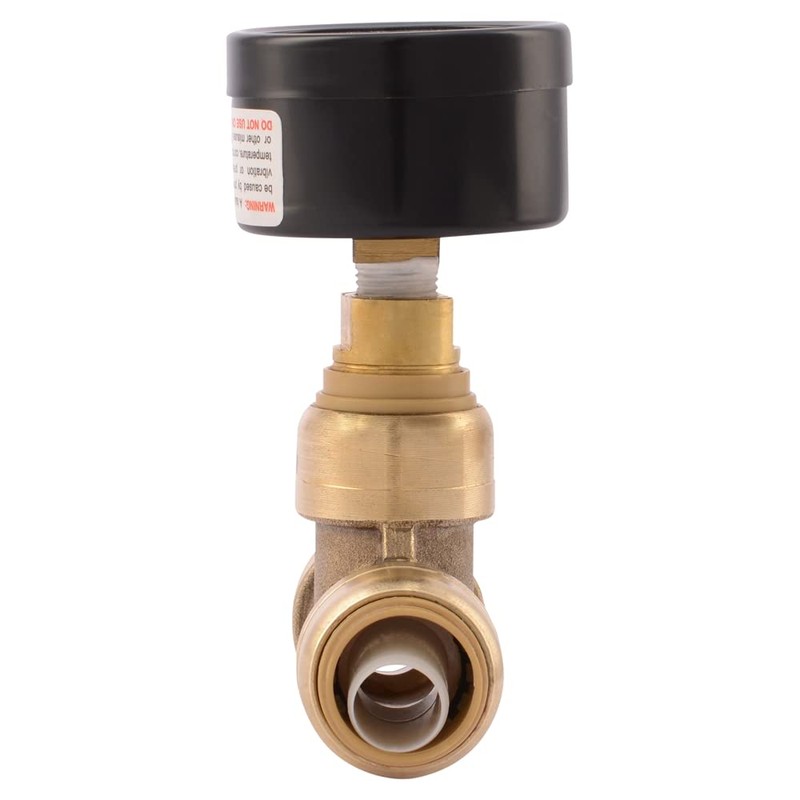 SharkBite 1/2 x 1/2 in Pressure Gauge Tee, Push-to-Connect Brass