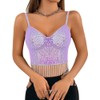Erinaco Women Bright Diamond Chain Sequin Crop Top Rhinestone Tassel
